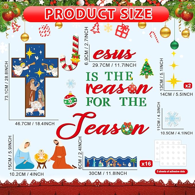 Christian Bulletin Board Decorations Jesus is The Reason for The Season Classroom Cutouts Christmas Nativity Religious Paper Decors for Xmas Holiday Sunday Church Chalkboard Wall Decor Supplies