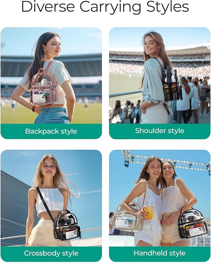 BAGSMART Stadium Approved Clear Bag 12"x6"x12", Double Deck Lunch Box, Convertible to Backpack, Waterproof PVC, Camel