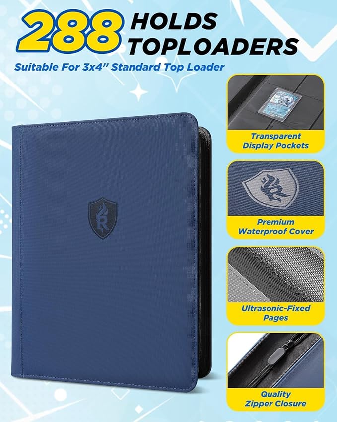 9 Pocket Toploader Binder with Zipper – Holds 288 Top Loaders – Premium Double-Sided Card Album for Trading Cards, TCG, MTG, Sports Cards
