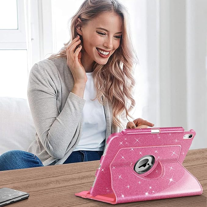 Fintie Rotating Case for iPad (A16) 11th Generation 11 Inch (2025), iPad 10th Generation 10.9 Inch (2022) - [Built-in Pencil Holder] 360 Degree Rotating Protective Stand Cover, Glittering Pink