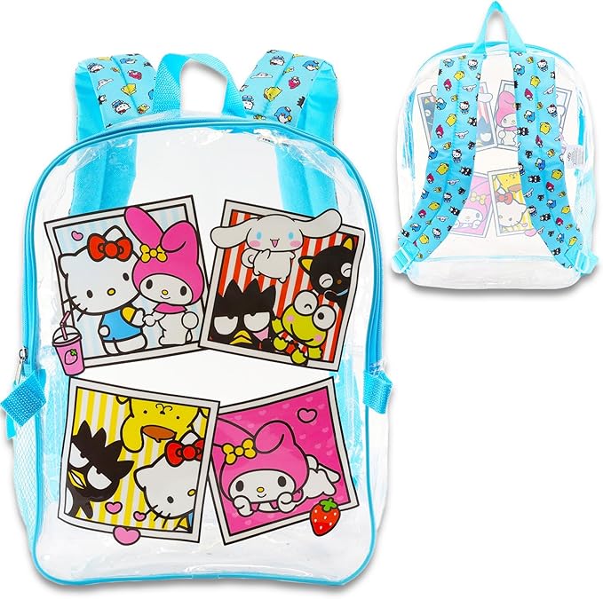 Clear Hello Kitty Clear Backpack with Lunch Box - Bundle with Sanrio School Bag, Lunch Bag, Water Bottle, Stickers, More | Transparent Hello Kitty and Friends Backpack for Girls