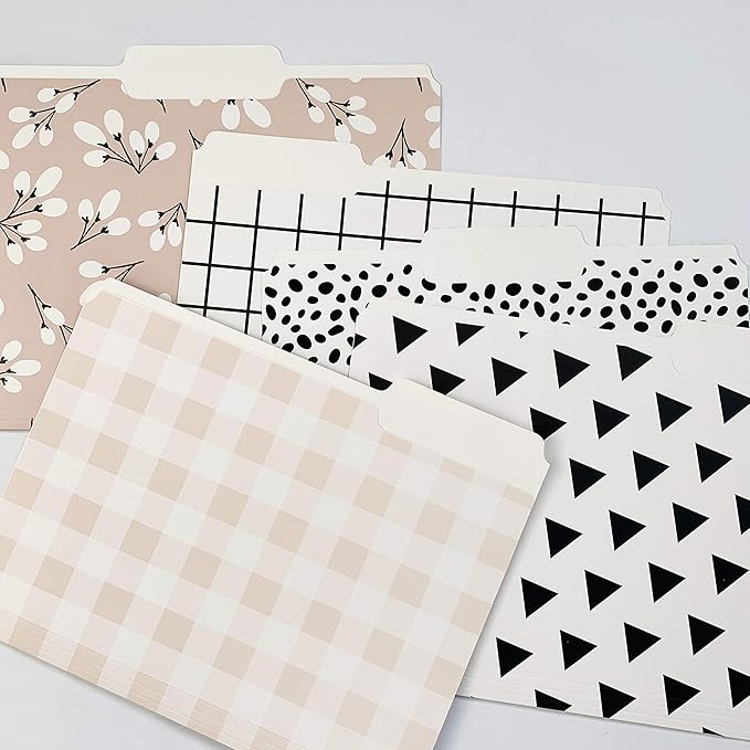 Cute File Folders, Set of 12 3-Tab Letter Size Decorative File Folders Boho Colored Manilla 8.5 x 11 Filing – Pretty Designer Home Office School Supplies (Tranquilty)