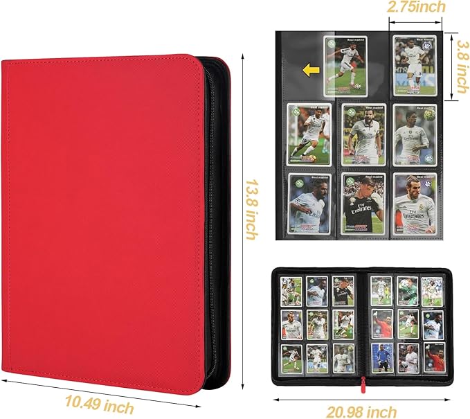 Trading Card Binder 9 Pocket, GERMUN PU Cover Card Binder for 360 Cards, Premium Trading Card Holder Folders, Double Sided Pocket Card Album for MTG, TCG (RED)