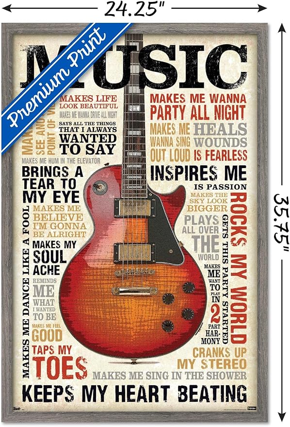 Trends International Music Inspires Me Wall Poster, 22.375" x 34", Barnwood Framed Version