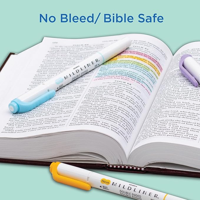 Zebra Pen Mildliner Dual-Tip Highlighter Marker Set, Broad and Fine Point Tips, No Bleed, Ideal for Bible Highlighting, Journaling and Note-Taking, Assorted Fluorescent Ink Colors, 5-Pack (78105)