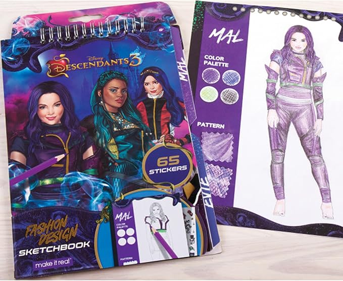 Make It Real Disney Descendants 3 Fashion Design Tracing Light Table for Girls - 9-Piece Set with Sketchbook, Stickers, Tracing Pages, Light-Up Table - Creative Drawing Kit, Ages 8+