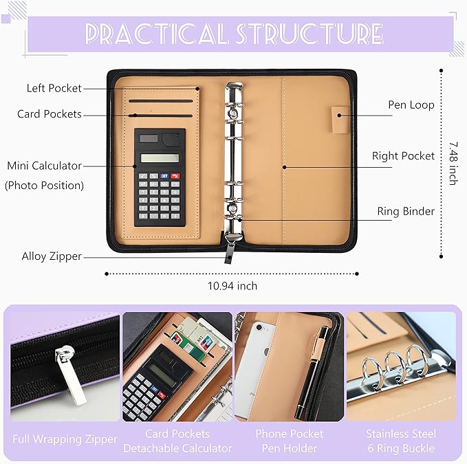 Budget Binder with Zipper Envelopes, Cash Envelopes for Budgeting, A6 PU Leather Budget Planner 2026 with Cash Envelopes Calculator, Bill Money Organizer for Cash Saving Budget System Wallet