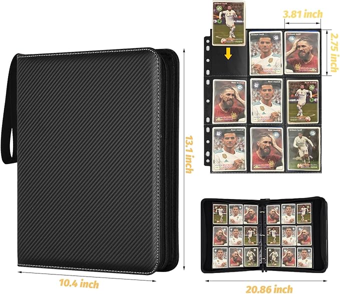 9 Pocket Card Binder, Premium Zip Trading Card Binder, 720 Double Sided Pocket PU Collection Binder, Collector Album, Card Folder for MTG, TCG, Sports Cards, (Black)