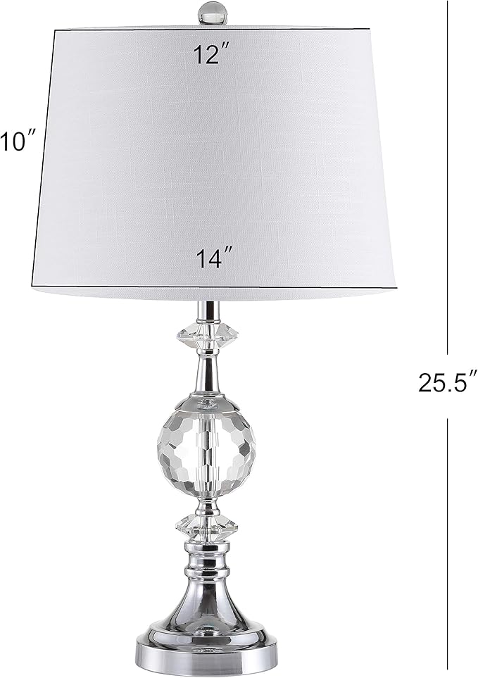 JONATHAN Y 25.5" Clear Crystal and Chrome Table Lamp, Glam Faceted Sphere Bedside Lamp with White Linen Drum Shade for Living Room, Bedroom, LED Bulb Included, UL Listed JYL5036A