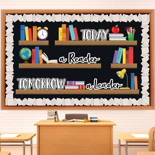 Qilery Bookshelf Bulletin Board Set Today a Reader Tomorrow a Leader Motivational Classroom Decor Reading Library Bulletin Board Set Inspirational Cutout for Back to School Classroom Decoration