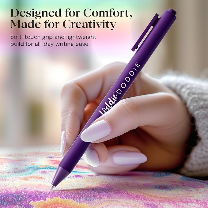 Loddie Doddie Retractable Gel Pens with Satin Barrel - Fine Point - 18 Bright Color Pens for Bullet Style Journals, Notebooks, Planners, Calendars, Notes & Drawing, Use at Home, Office, School, Crafts