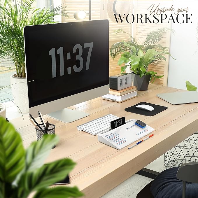 Birch Small Desktop Whiteboard – Glass Dry Erase Board Desk Pad Keyboard Stand with Storage Compartment 3 Markers & Marker Holder – Perfect for Office, Home, & School (Cloud)