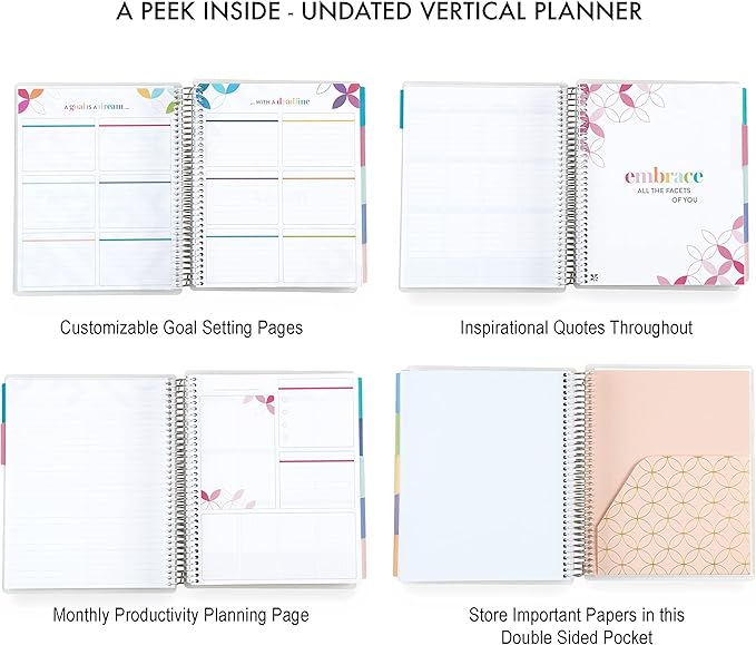 Erin Condren Platinum Coil Spiral Bound 12 Month Life Planner Wildflowers Classic Cover All-in-One Weekly Monthly Calendar & Journal w Lined Notes & Goal-Setting Pages. 80 Lb. Thick Mohawk Paper -