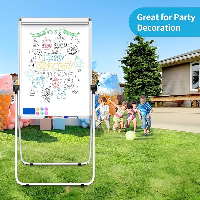U-Stand Double Sided 40" x 28" Magnetic Dry Erase Easel, Height Adjustable & 360° Rotating Whiteboard with 1 Eraser, 6 Magnets and Paper Pads