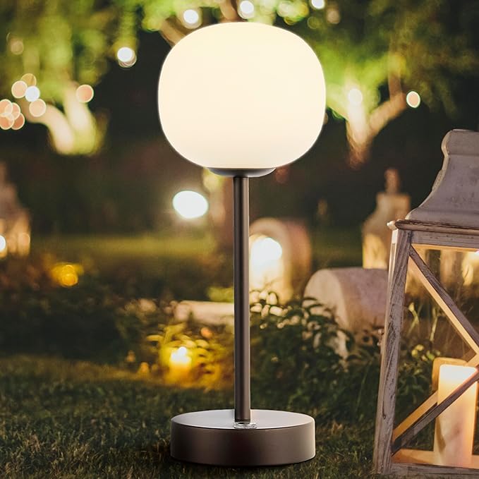 JONATHAN Y 12.25" Oil Rubbed Bronze/White Rechargeable Table Lamp, Modern Cordless LED Nightstand Lamp, White Glass Shade, Dimmable Portable Desk Lamp for Bedroom Living Room Dining (JYL7108B)