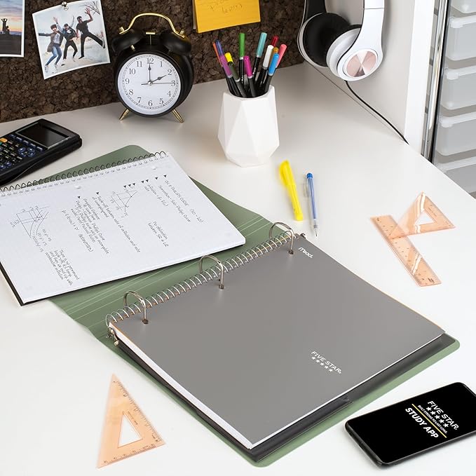 Five Star Spiral Notebook + Study App, 1 Subject, Graph Ruled Paper, 8-1/2" x 11", 100 Sheets, Fights Ink Bleed, Water Resistant Cover, Gray (620000AA3)