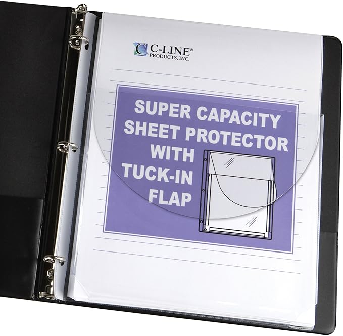 C-Line 61027 Super Capacity Sheet Protector with Tuck-In Flap, 200", Letter Size (Pack of 10)