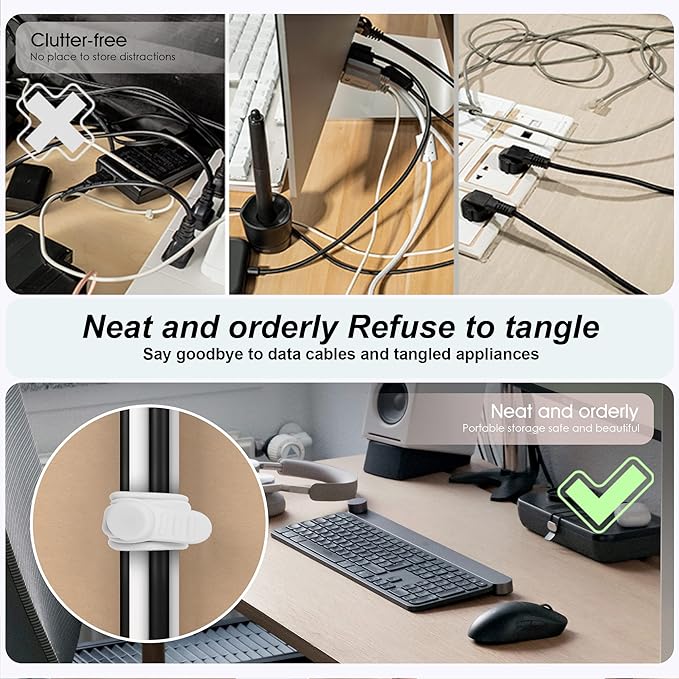 24Pcs Nearockle Silicone Cable Ties 3 Inch Cord Organizer, Reusable Small Zip Ties Cable Organizer for Charging Cords Earphone Computer Wire, Office Desk Cable Management Travel Accessories(4 Colors)