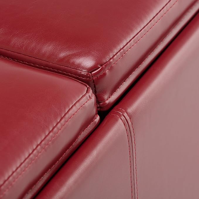 SIMPLIHOME Avalon Storage Ottoman - 42 inch Wide Upholstered Vegan Leather Rectangular Flip-Top Ottoman in Red, Contemporary Coffee Table Ottoman for Living Room with Hidden Storage