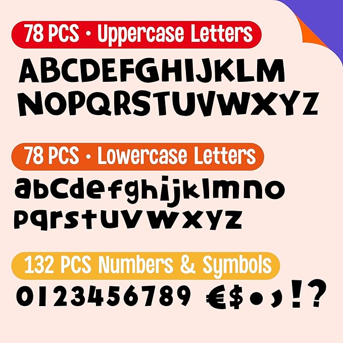 288 PCS Alphabet Combo Set, Bulletin Board Alphabet Including 78pcs Uppercase Letters, 78pcs Lowercase Letters, 132pcs 0-9 Numbers & Punctuation, Chalkboard Classroom Letters for Home School Decor