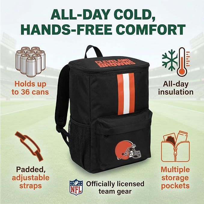Cooler Backpack – Portable Soft Sided Ice Chest – Insulated Bag Holds 36 Cans - Football Gear – Show Your Team Spirit with Officially Licensed Fan Gear