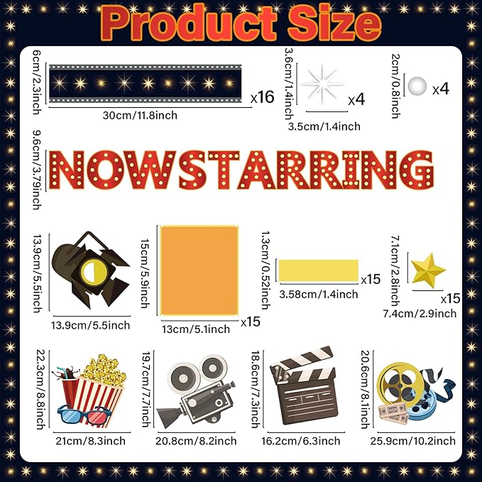 Movie Star Bulletin Board Set Now Starring Bulletin Board for Classroom Decor DIY Photo Crafts Camera Lights Learn Clapperboard Film Tickets Cutouts Accents for School Chalkboard Wall Supplies