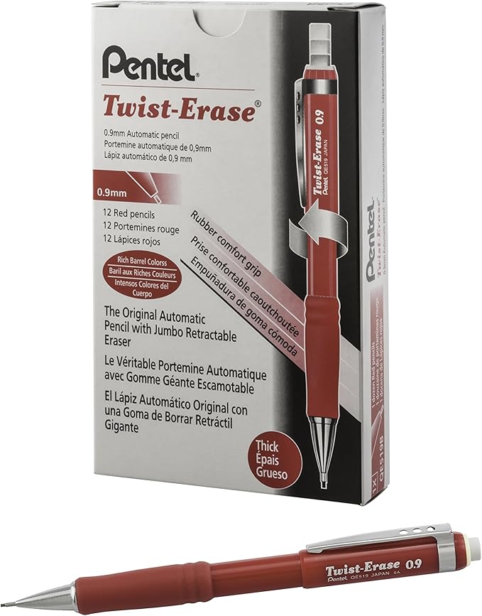 Pentel Twist-Erase III Mechanical Pencil, (0.9mm), Red Barrel
