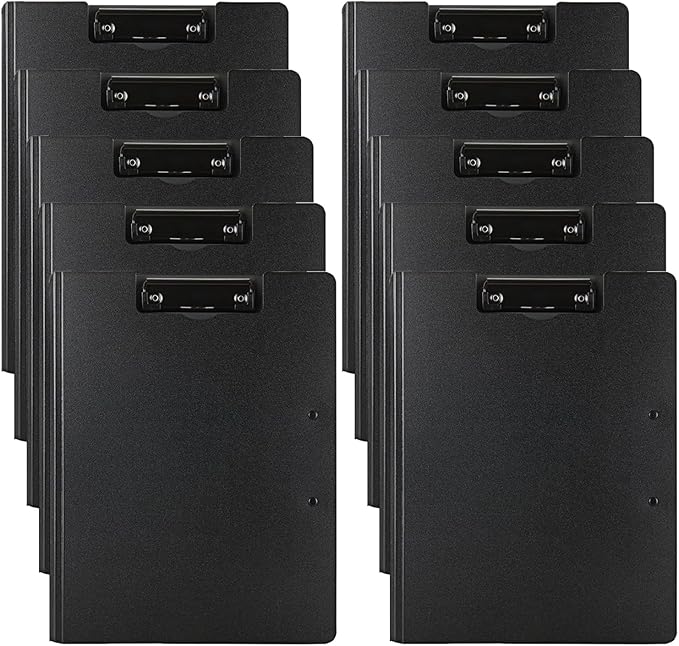 10 Pack Foldable Clipboards, A4 Clipboard Folder, Office Clipboard Folder with Double Clips Metal Clip, Storage Clipboards for Office, School or Medical Field(Black)