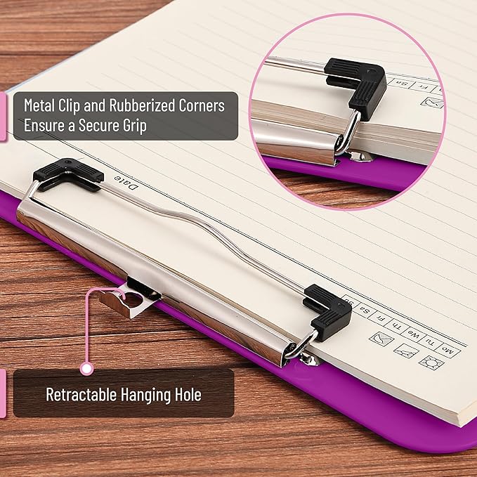 Mr. Pen- Plastic Clipboard, 12.5" x 9", 2 Pack, Plush Purple Clipboard Plastic, Low-Profile Metal Clip with Retractable Hanging Hole