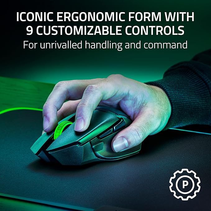 Razer Basilisk V3 X HyperSpeed Gaming Mouse - Optical - Wireless - Bluetooth/Radio Frequency - 2.40 GHz - Black - USB - 18000 dpi - 7 Button(s) - 7 Programmable Button(s) - Right-handed - 1 x AA Batte