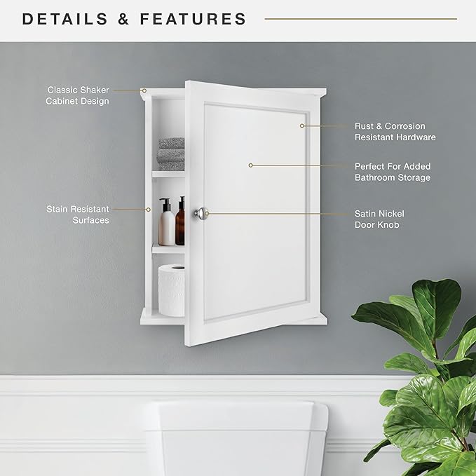 MCS 23x18 White Medicine Cabinet Organizer, Wall Mounted Bathroom Cabinet for Over-The-Toilet Storage, Bathroom Furniture & Restroom Organizer