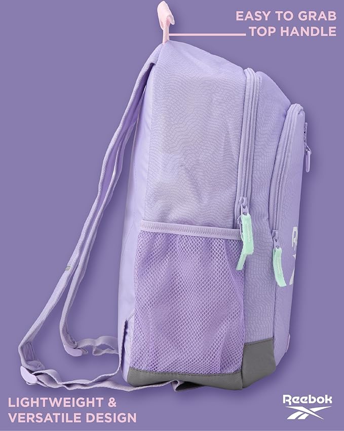 Reebok Girls and Boys Backpack - 2-in-1 Coordinated School Backpack for Girls and Boys with Detachable Lunch Box for Kids, Lavender