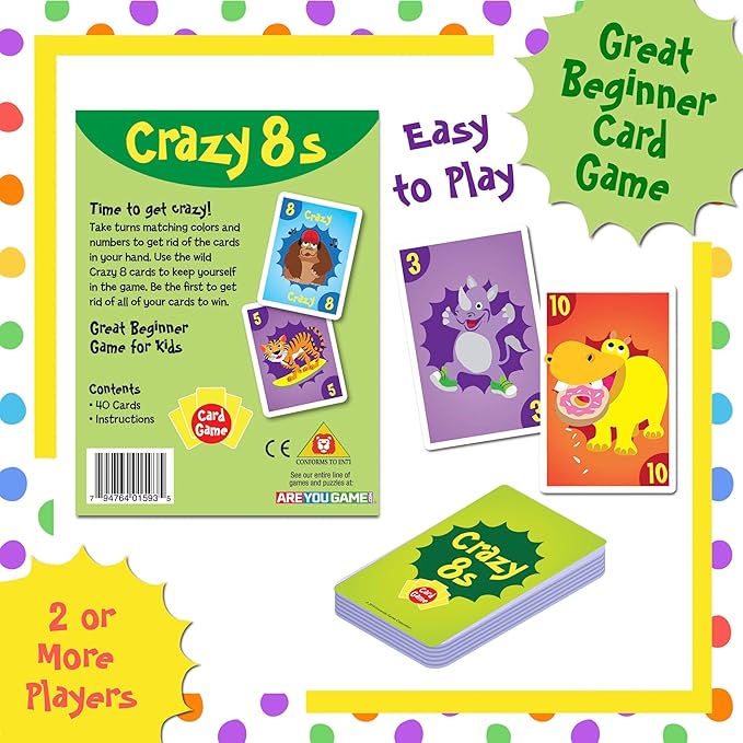 University Games Crazy 8s Card Game - Jumbo Size, Colorful Animal Cards for Kids Ages 4 and Up, Fun Family and Educational Game