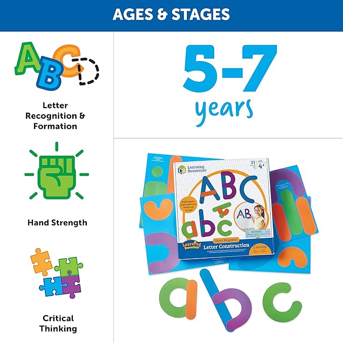 Learning Resources Giant Magnetic Letter Construction - Alphabet Magnets, Letter Building and Recognition, Learn to Read Activities, Montessori Spelling, Fine Motor Games, Classroom Must Haves