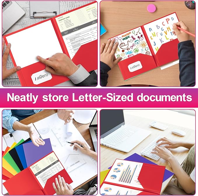 Plastic Folders with Pockets (7 Pack, Green), Durable Heavy Duty File Folders with Business Card Slot, 2-Pocket Folder for Schoolwork & Office,Letter Size