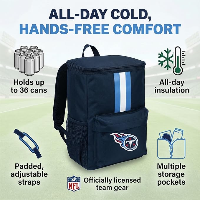 Cooler Backpack – Portable Soft Sided Ice Chest – Insulated Bag Holds 36 Cans - Football Gear – Show Your Team Spirit with Officially Licensed Fan Gear
