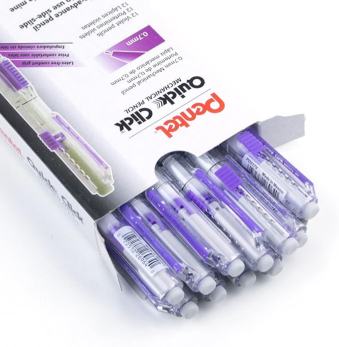 Pentel QUICK CLICK Mechanical Pencil (0.7mm), Violet Barrel, Box of 12 Pencils (PD217V)