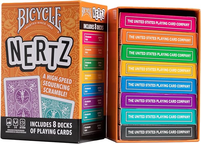 Bicycle Nertz Card Game (Solitaire) , 8 Decks of Jumbo Index Playing Cards, Fast-Paced Multiplayer Family Card Game for Kids and Adults, Classic Bicycle Cards, Up to 8 Players