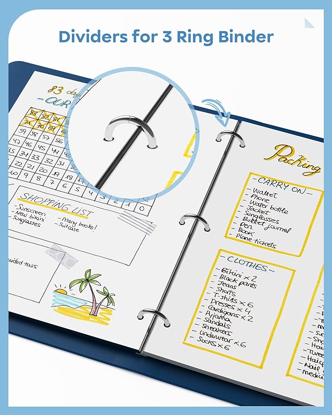 8 Tab Binder Dividers for 3 Ring Binder, 1 Set/8 Count, Thicken, Write & Erase Reusable Waterproof Plastic Binders for School & Office Files, Extra 20 Labels