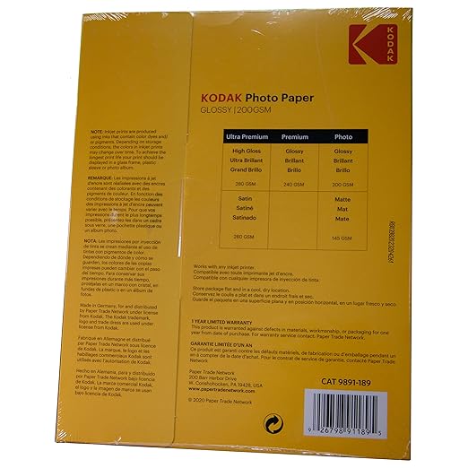 Kodak Photo Paper, 8.0 mil 200GSM, Glossy, 8-1/2 x 11, 100 Sheets/Pack