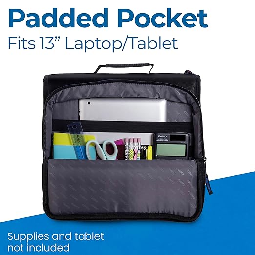 Case-it The Universal Zipper Binder - 2 Inch O-Rings - Padded Pocket Holds up to 13 Inch Laptop/Tablet - Multiple Pockets - 400 Page Capacity - Comes with Shoulder Strap - Jet Black LT-007 (6 Pack)