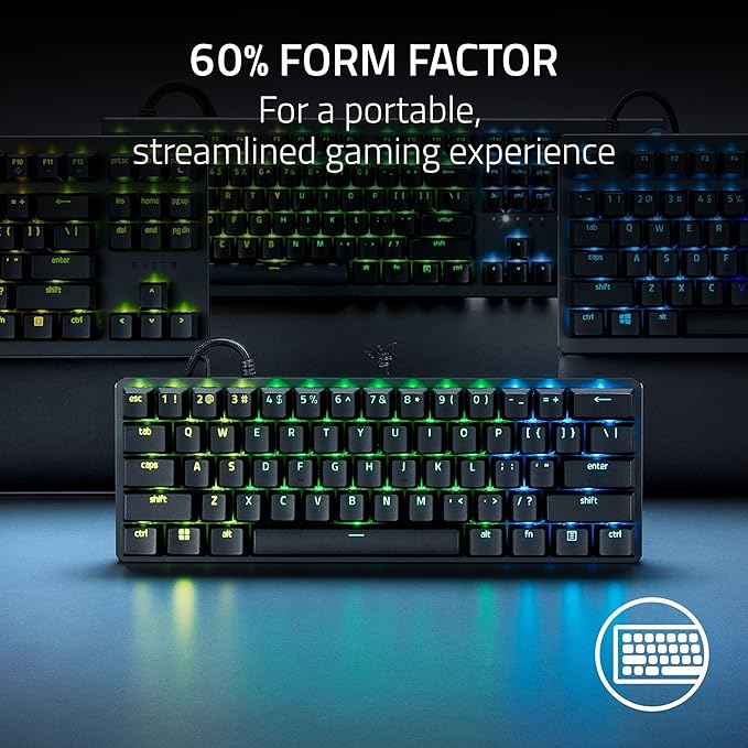 Razer Huntsman Mini 60% Gaming Keyboard: Analog Optical Switches - Rapid Trigger Mode - Chroma RGB Lighting - PBT Keycaps - Onboard Memory - Snap Tap - Classic Black