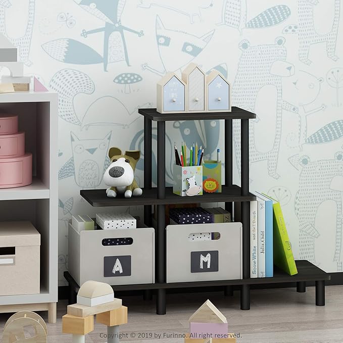 FURINNO Turn-N-Tube 3-Tier Design Display Rack, Espresso/Black