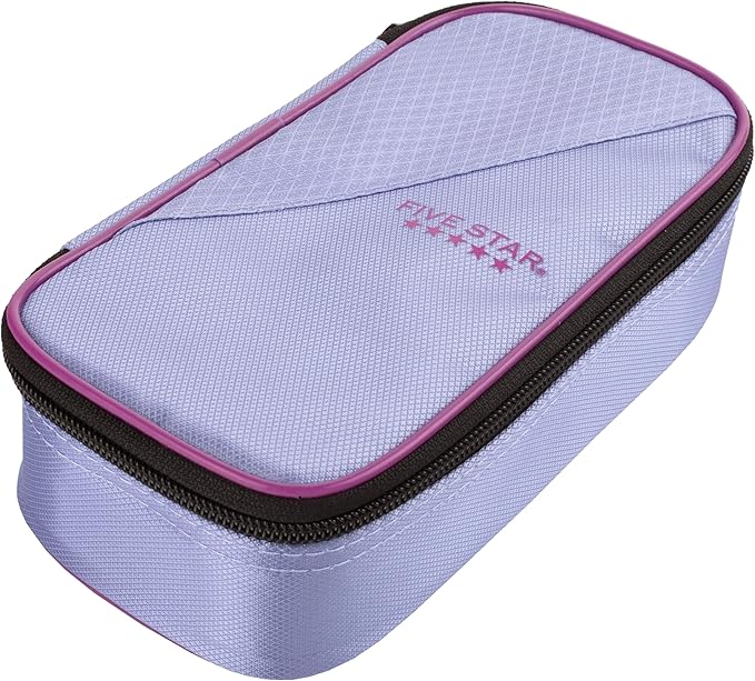 Five Star Pencil Pouch, Pen Case, High-Capacity Zipper Pouch, Storage Organizer for School Supplies Earbuds Chargers Cables Makeup, Lilac/Berry (500211F-ECM)