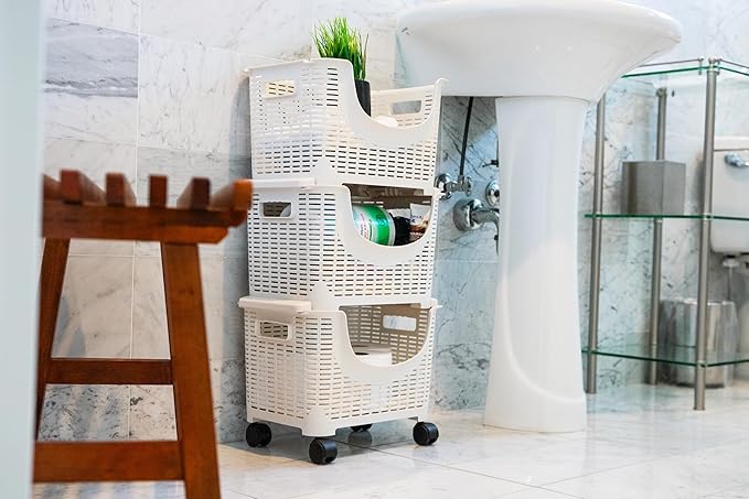 Mind Reader Plastic Storage Cart, Kitchen Storage, Rolling, Toy Storage, Laundry, Kitchen, 14.75"L x 11"W x 28.25"H, Ivory