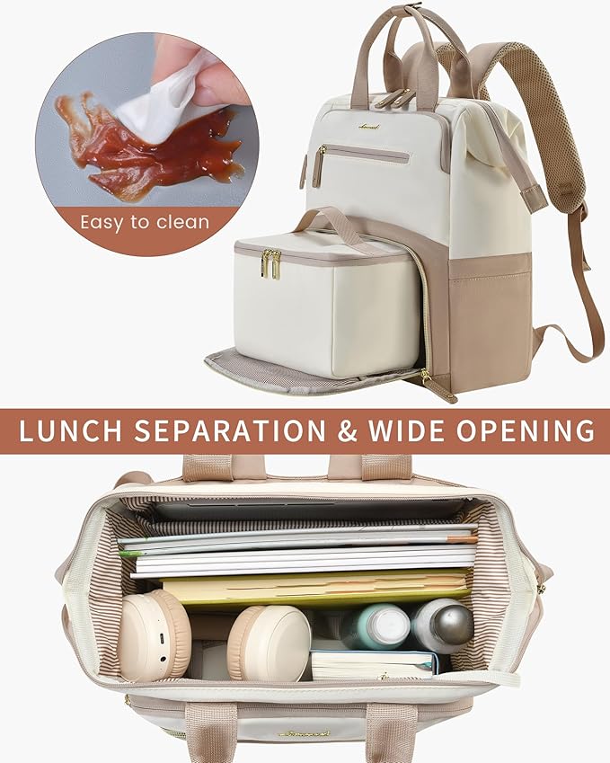 LOVEVOOK Lunch Backpack for Women, 15.6 Inch Laptop Bag with Insulated Cooler Lunch Box, Work Backpack for Teacher Nurse, Travel Backpack Lunch Bag for Camping Picnic Daily Use