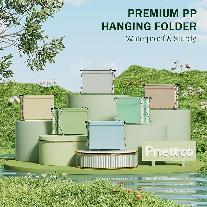 12 Pack Hanging Folders Letter Size, 2" Pastel Hanging Files Folders, Plastic Hanging Folders for Filing Cabinet Home Office, Colored Filing Folder Hanging, Insertable 1/5-Cut Tabs