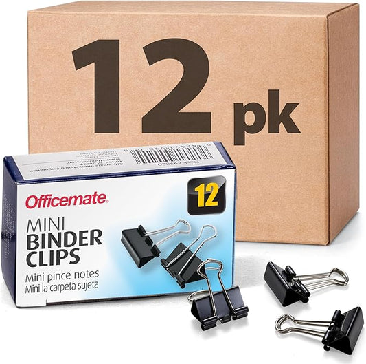 Officemate Mini Binder Clips, Black, (99010), 12 Count (Pack of 12)