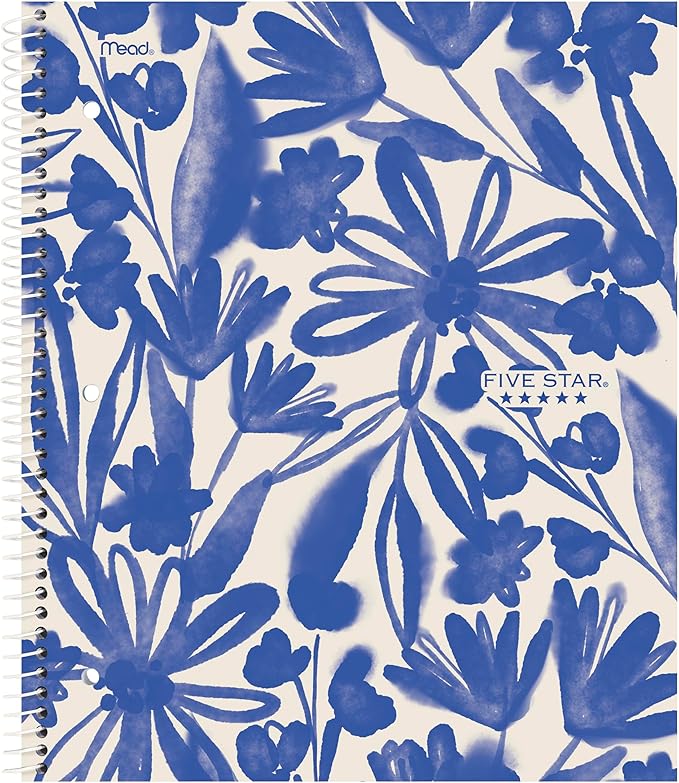 Five Star Spiral Notebook + Study App,1 Subject,College Ruled,8-1/2" x 11",80 Sheets,Fights Ink Bleed,Water Resistant Cover,Soft Petals (820331F-ECM),(Pack of 12)