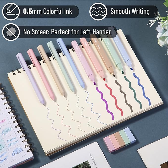 Mr. Pen- Aesthetic Highlighters and Gel Pens, 10 Pack, Assorted Colors Bible Highlighters No Bleed, Colorful Ink Aesthetic 0.5mm Gel Pens, Cute Highlighter Pens
